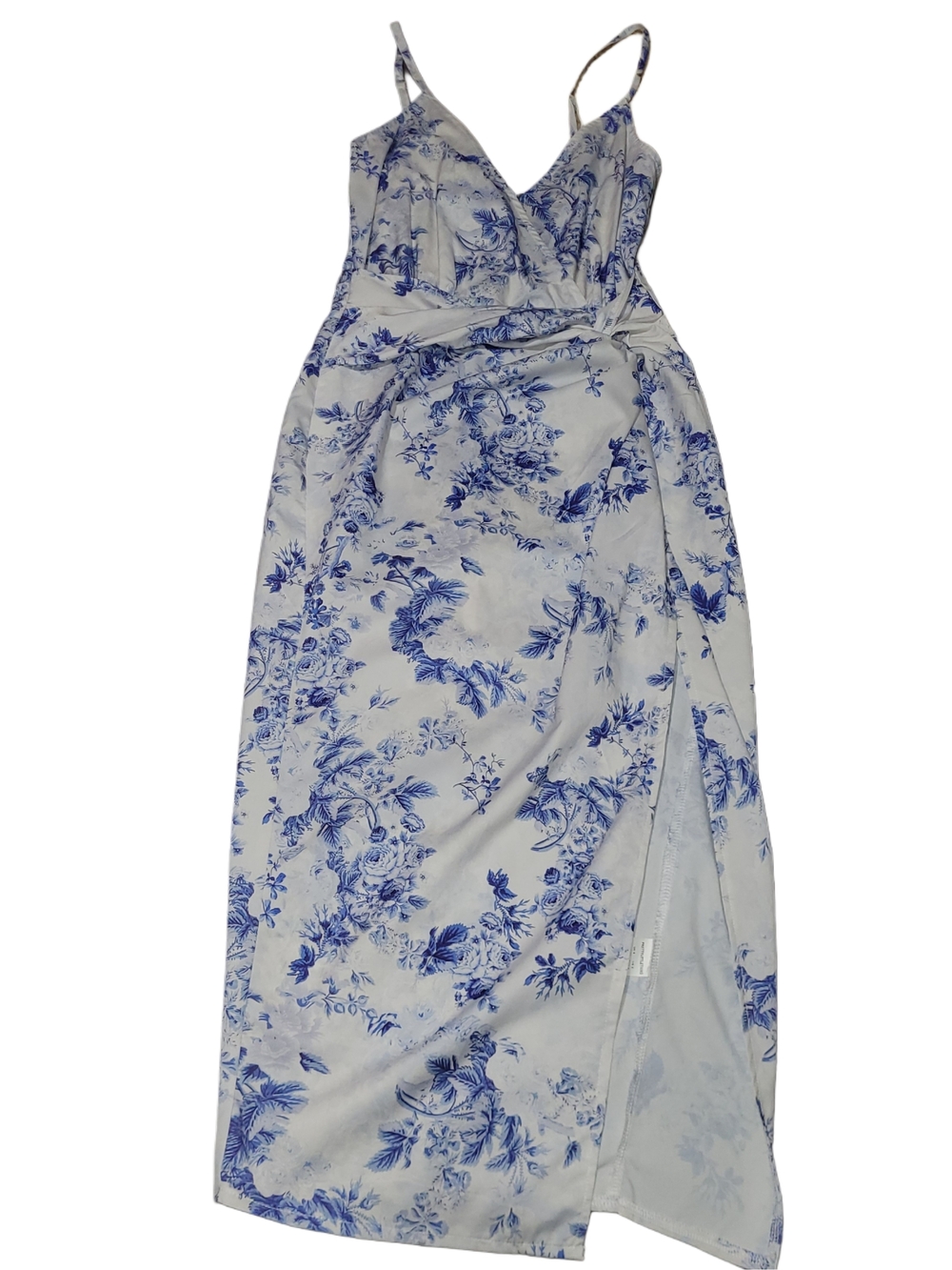 PrettyLittleThing White And Blue Floral Print Maxi Summer Dress Size 2